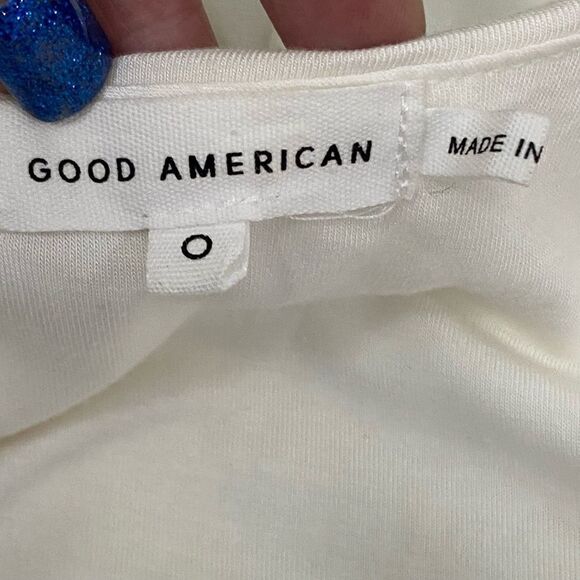 Good American Nude/Taupe Strong Shoulder Wrap Dress Plunging V-Neck Size 0 - Picture 3 of 11